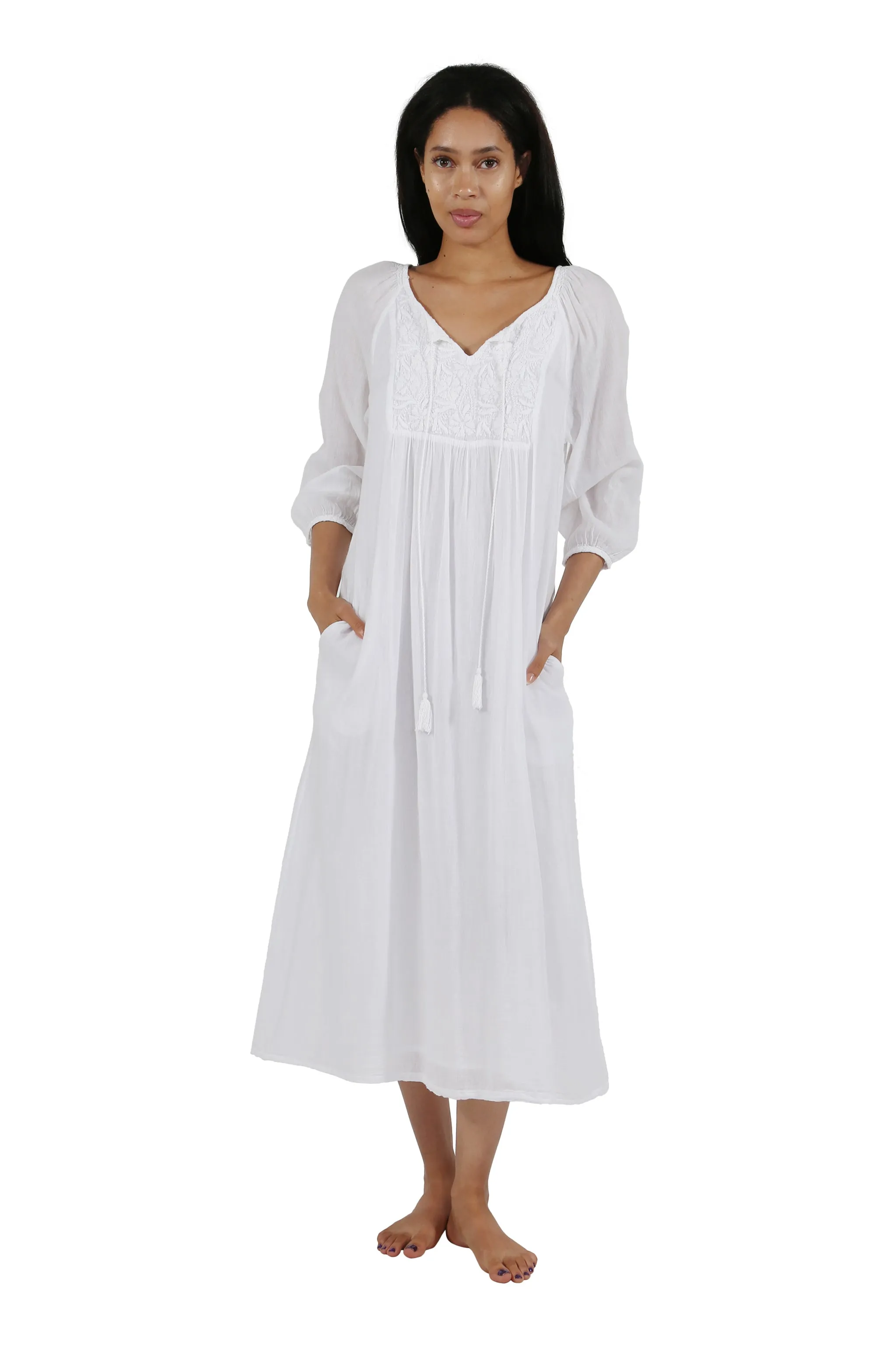 100% Cotton 3/4 Sleeve Embroidered Gown