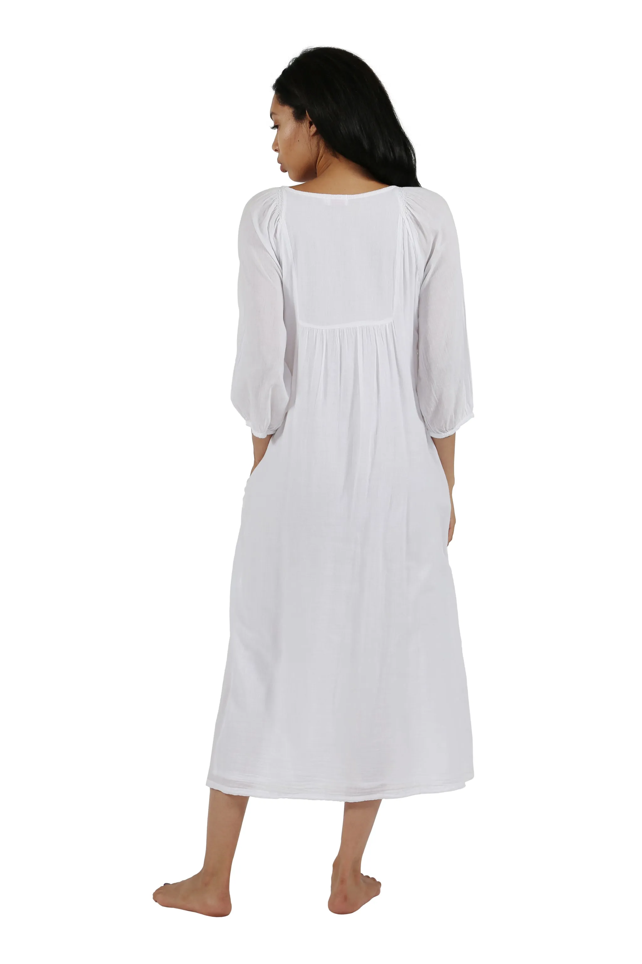 100% Cotton 3/4 Sleeve Embroidered Gown