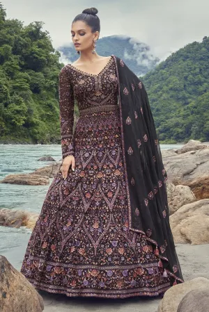 50Z825-RO Embroidered Black Gown With Dupatta