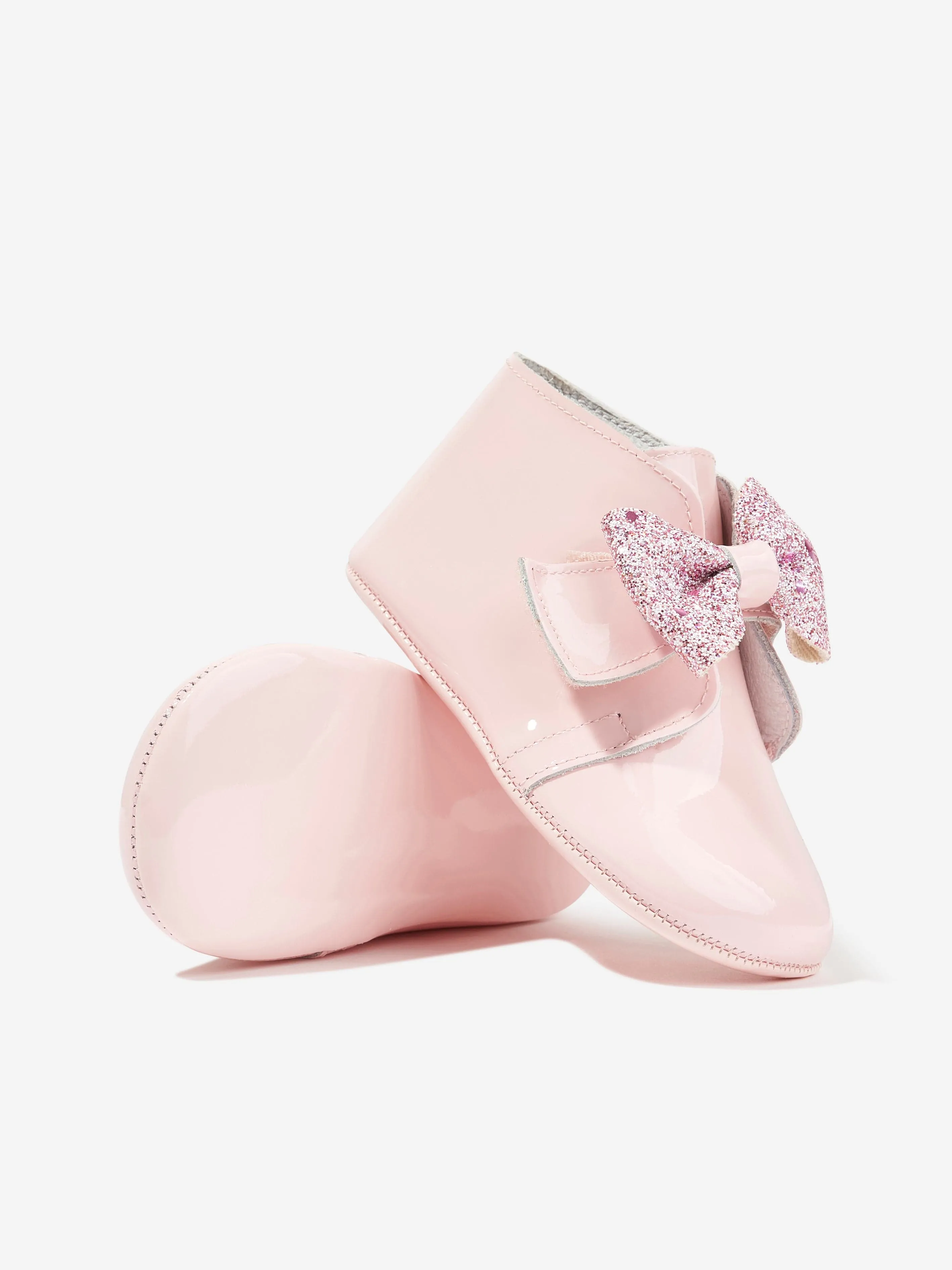 Andanines Baby Girls Glitter Bow Booties in Pink