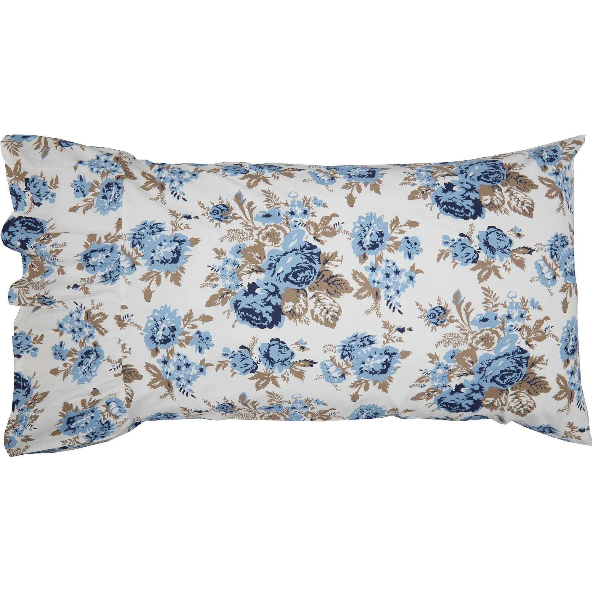 Annie Blue Floral Ruffled Standard Pillow Case Set of 2 21x26 8