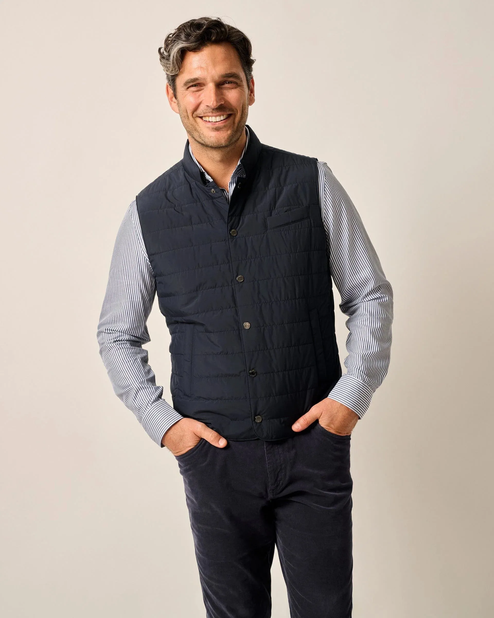 Apo Quilted Button Up Vest in Navy by Johnnie-O