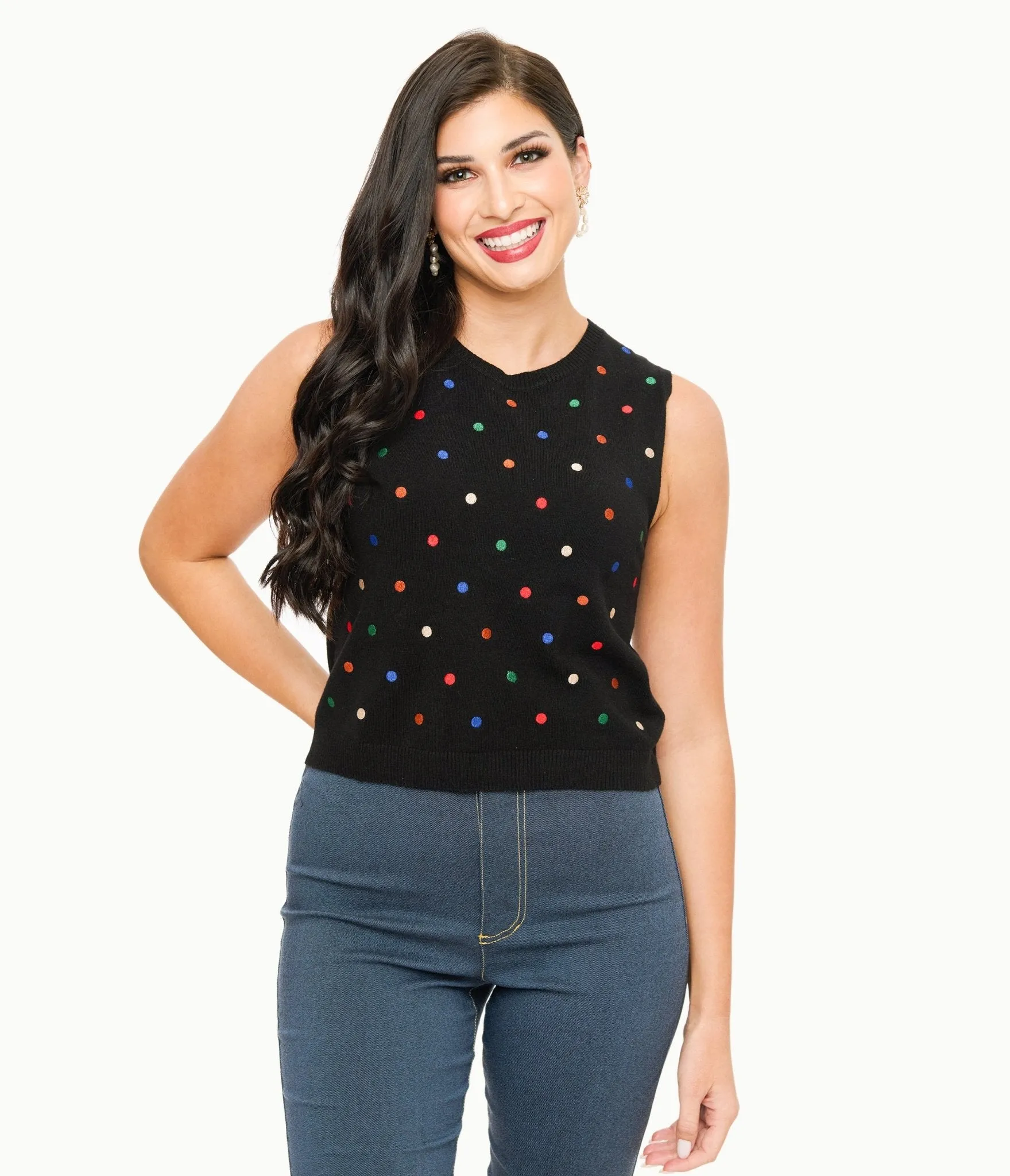 Black & Multicolor Polka Dot Sweater Vest