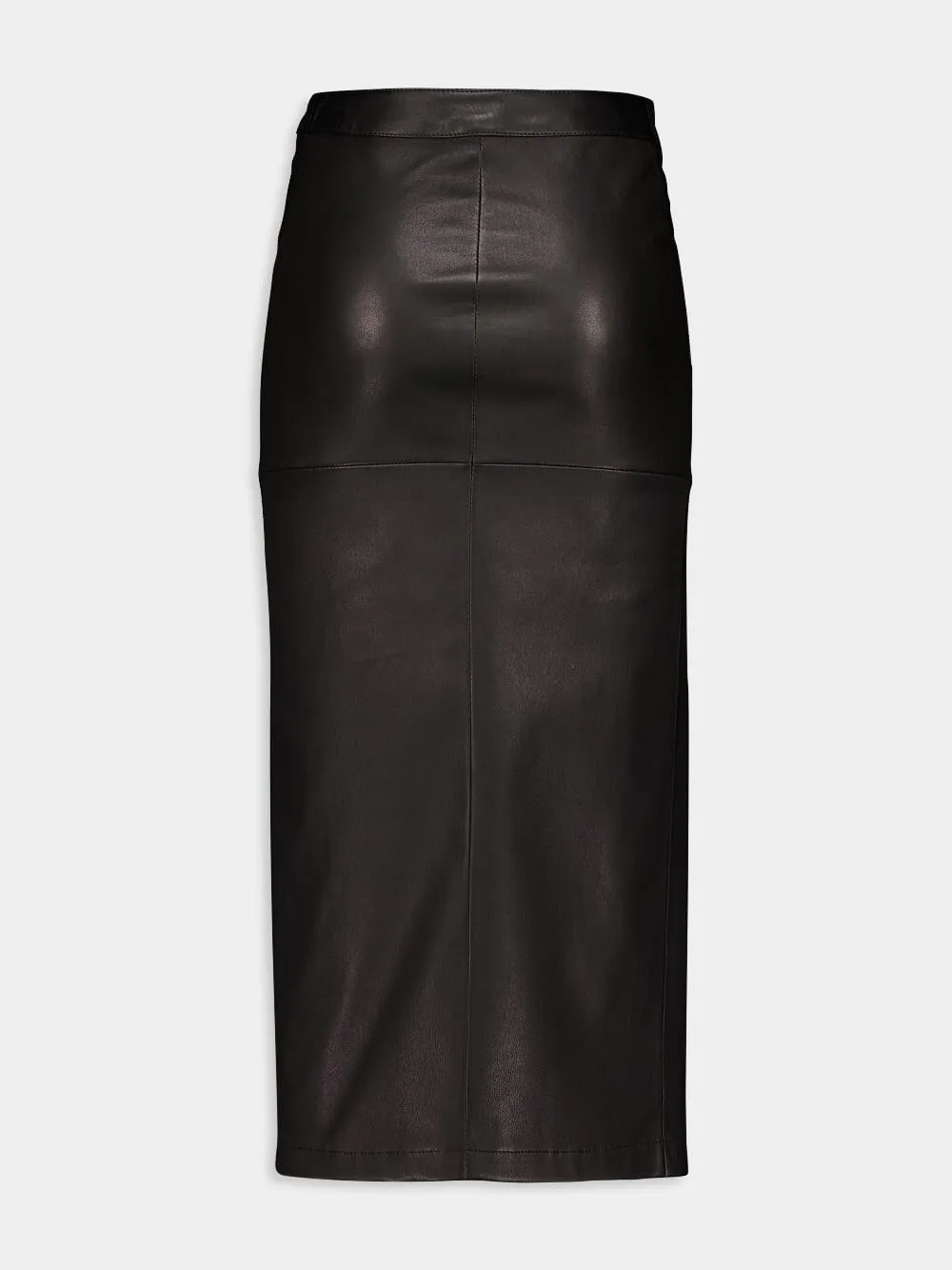 Black Lambskin Gathered Midi Skirt