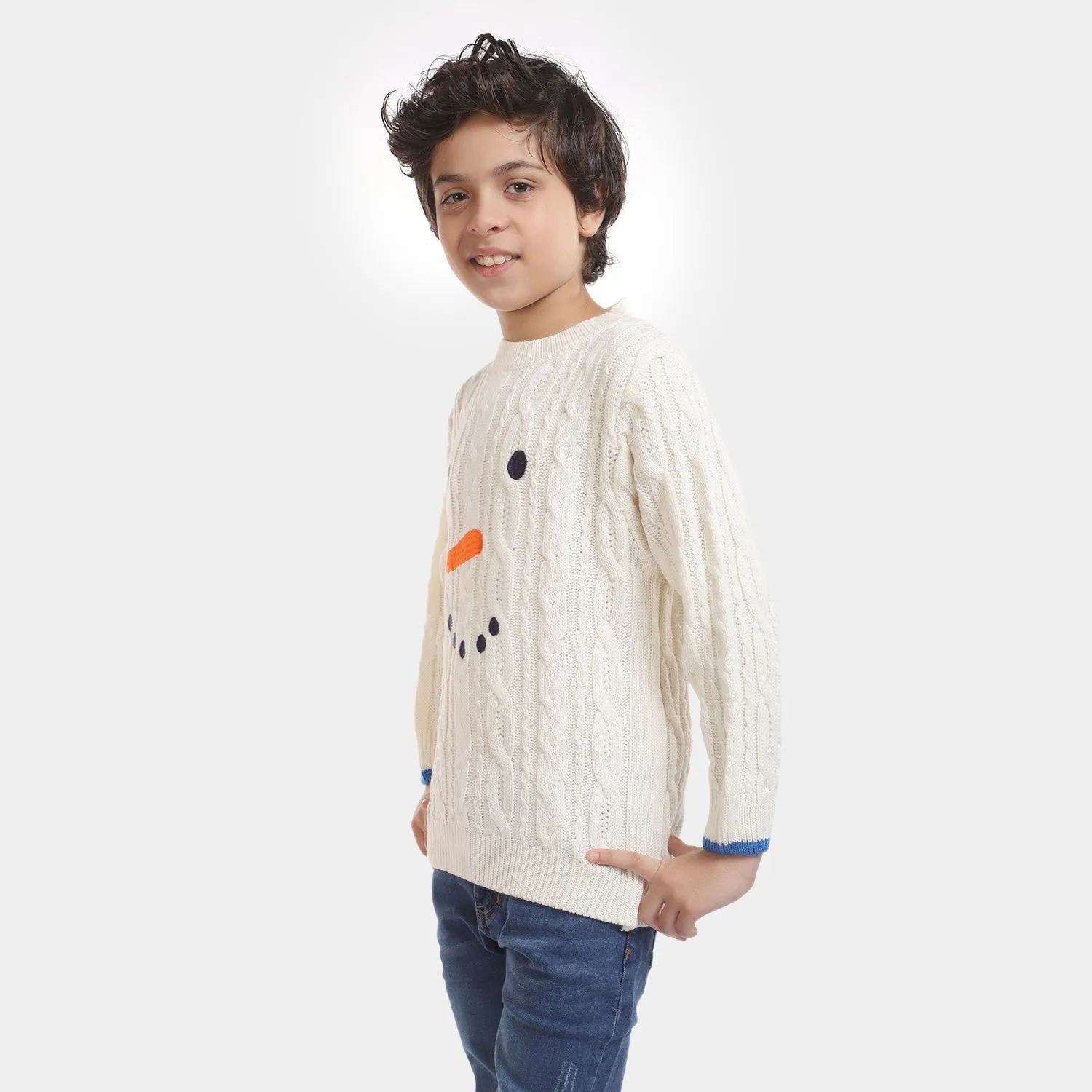 Boys Acrylic Full Sleeves Sweater -White