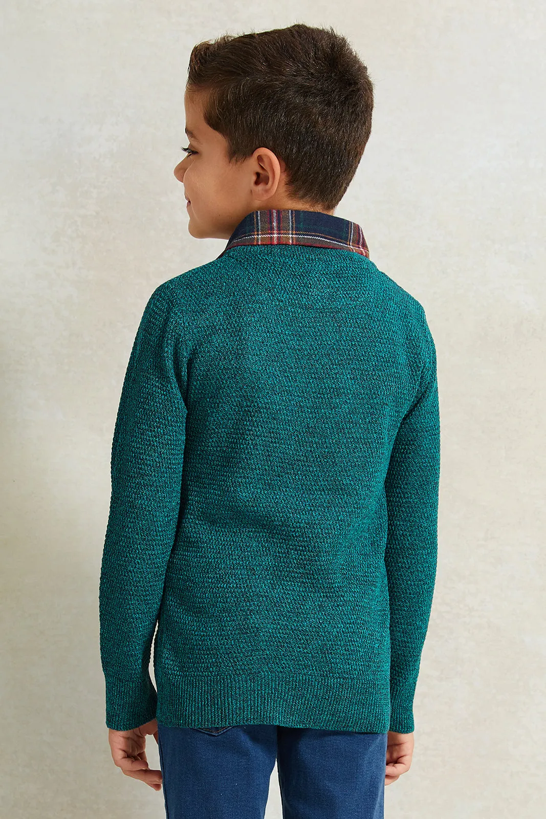 Boys Green Solid Hooded Sweater