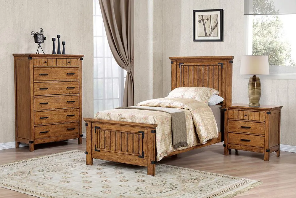 Brenner 4-Piece Panel Bedroom Set Rustic Honey Twin