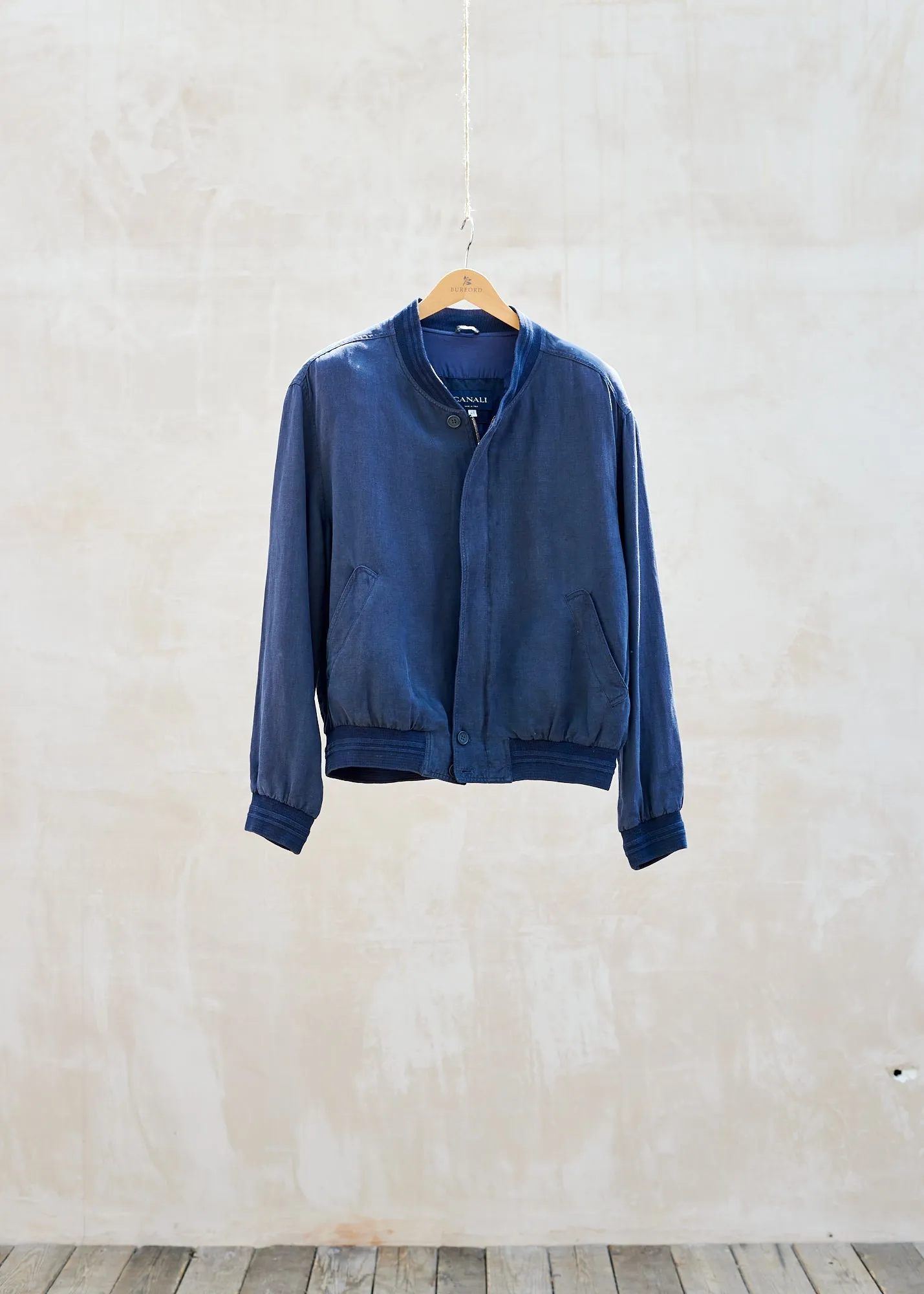 Canali Linen Blend Navy Bomber Jacket - M/L