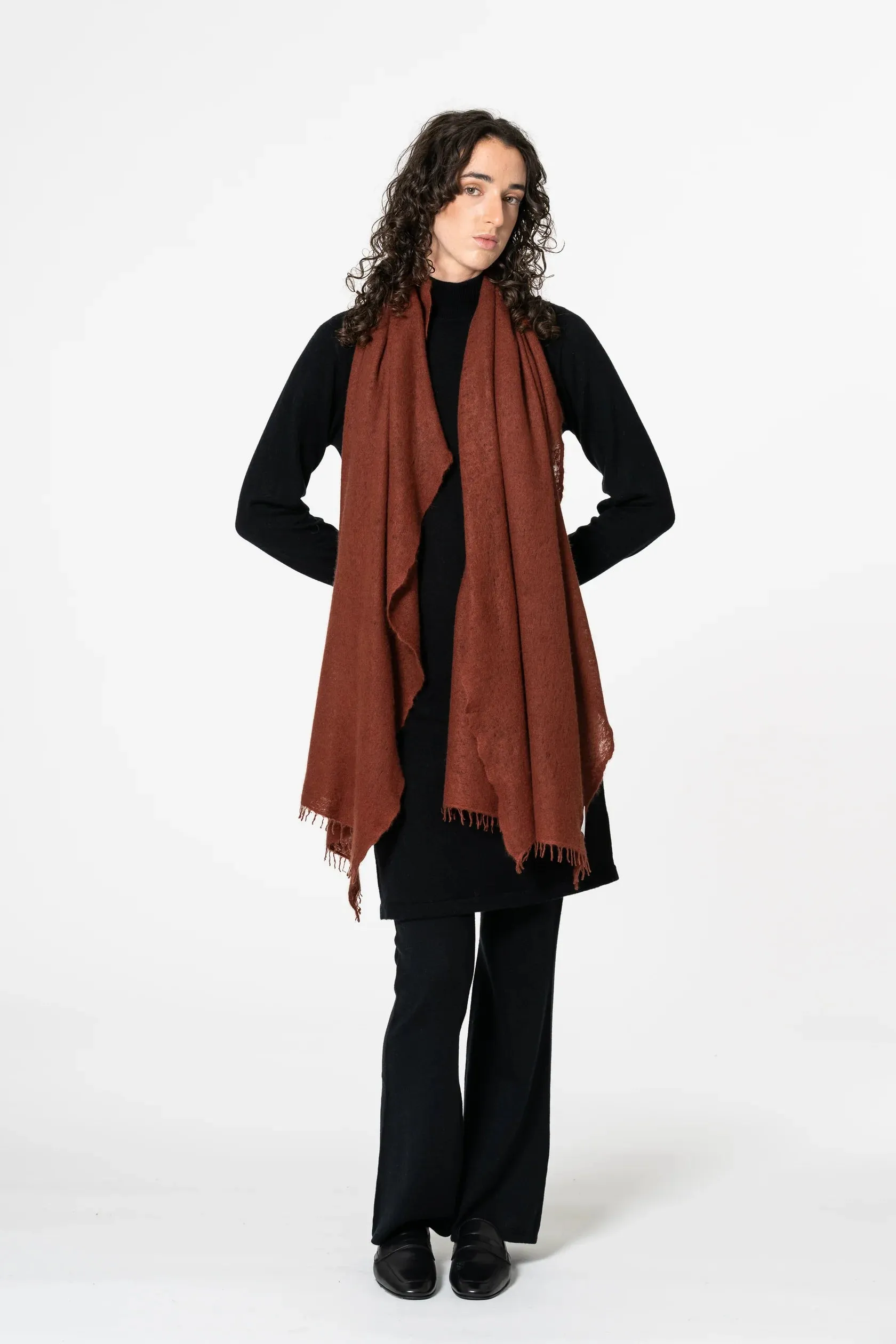 Cashmere Felted Scarf in Rust Red