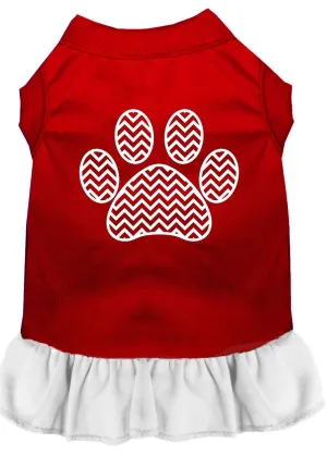 Chevron Paw Screen Print Dress Red With White Xs (8)