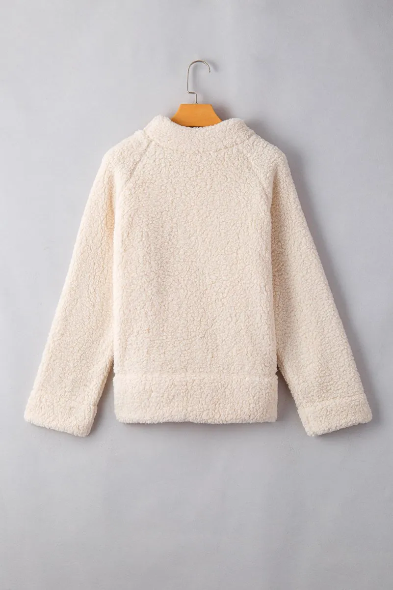 Cream Fleece Turtleneck Sweatshirt