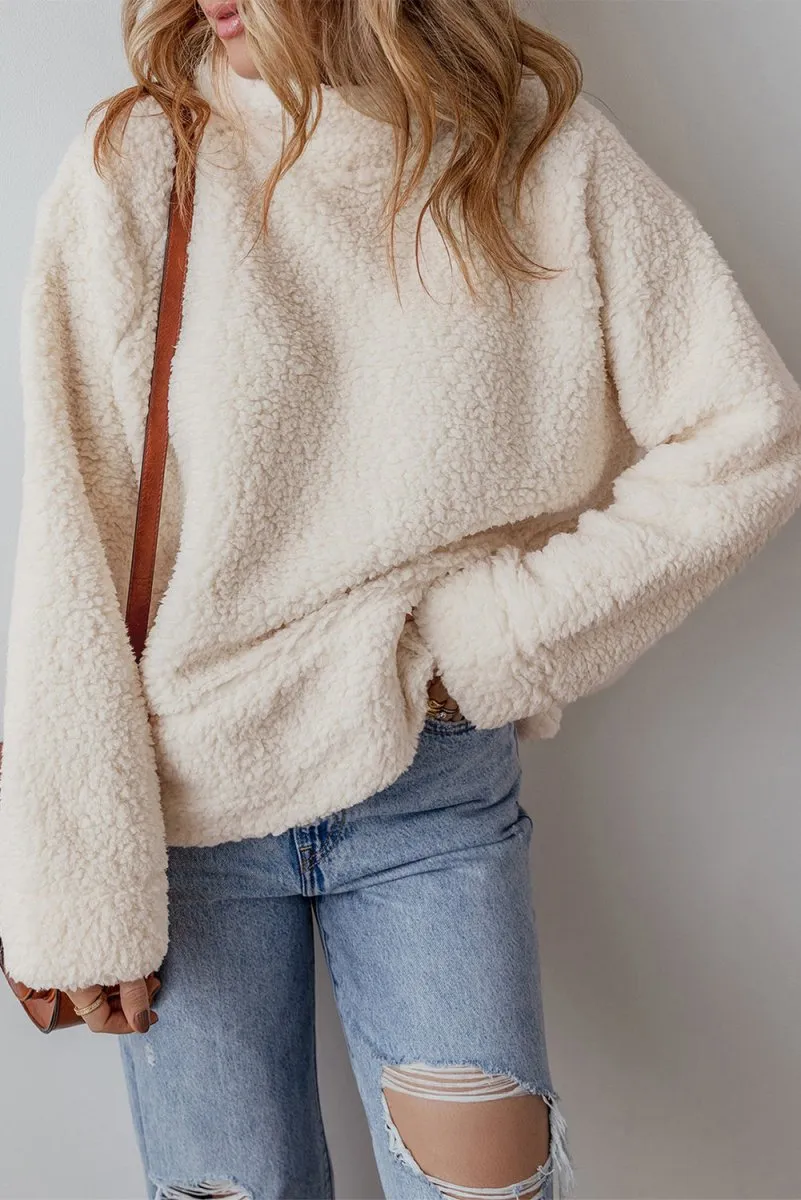 Cream Fleece Turtleneck Sweatshirt