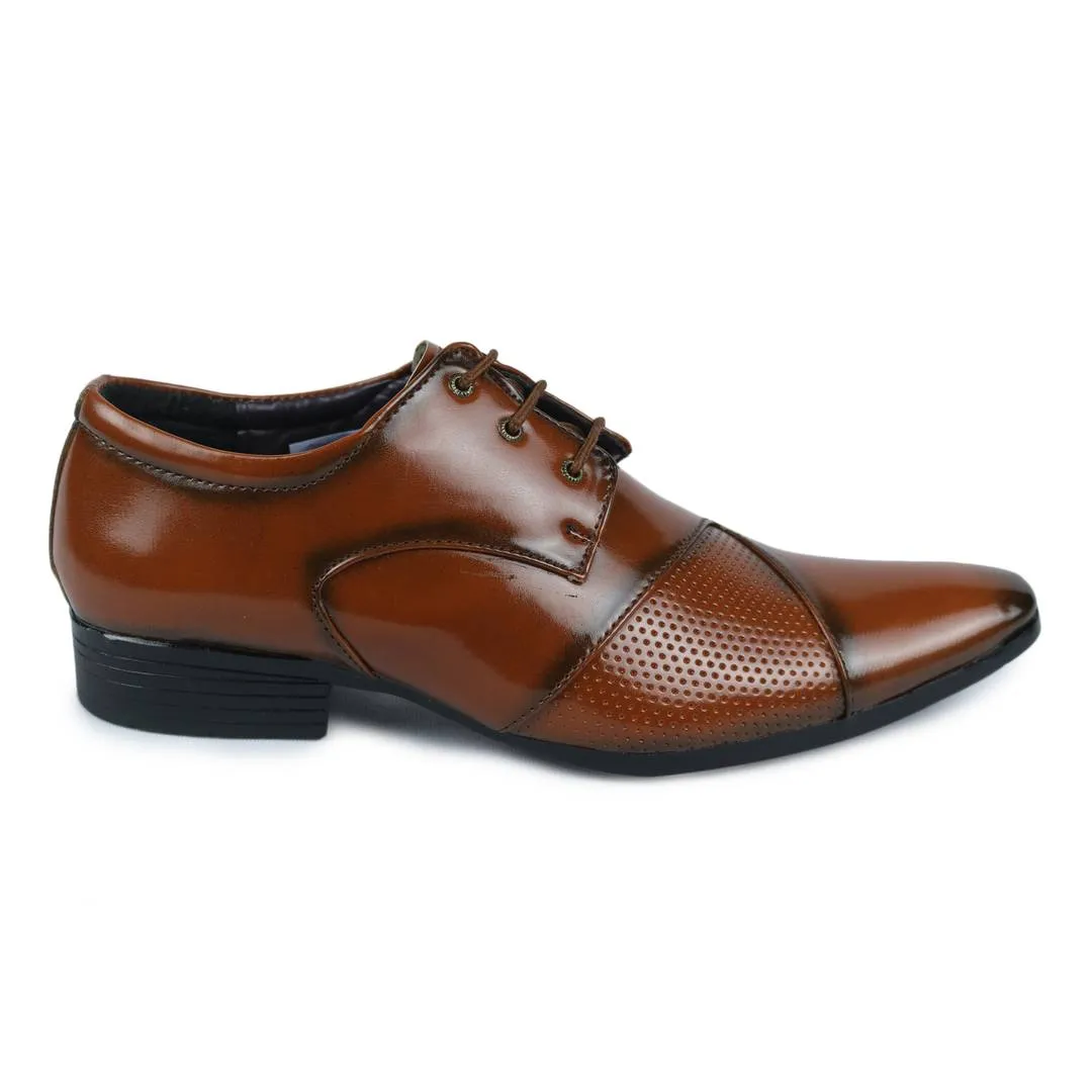 Designer Leatherette Premium Tan Brown Party Wear Lace-Up Derby Formal Shoes