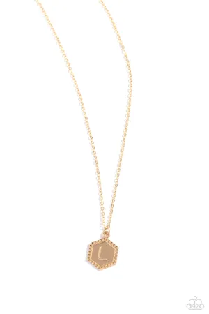 Emblematic Elegance - Gold - L Necklace - Paparazzi Accessories