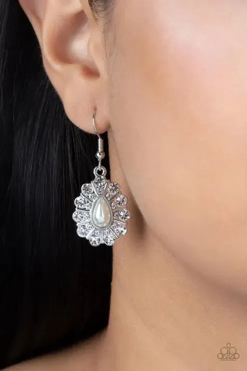 Extroverted Elegance White Earrings - Paparazzi Accessories