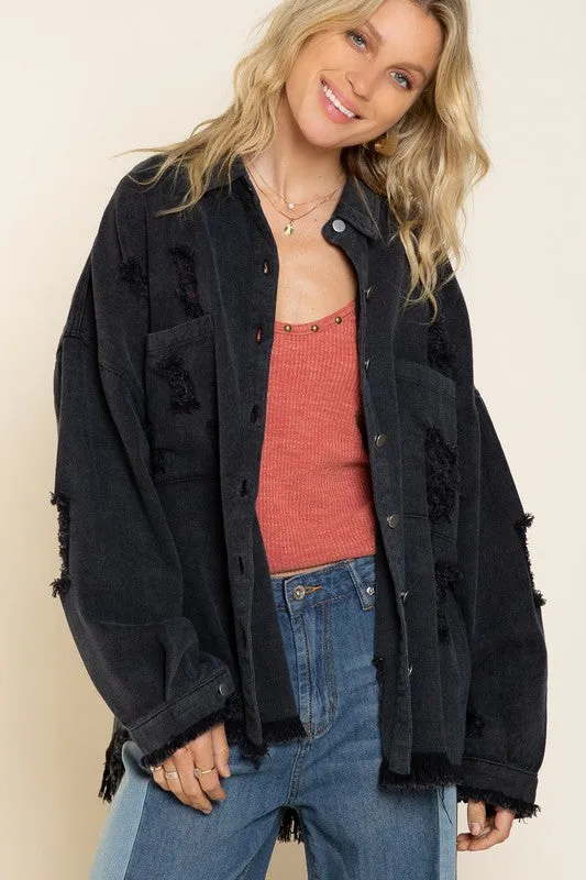 Fringe Distressed Oversized POL Jacket