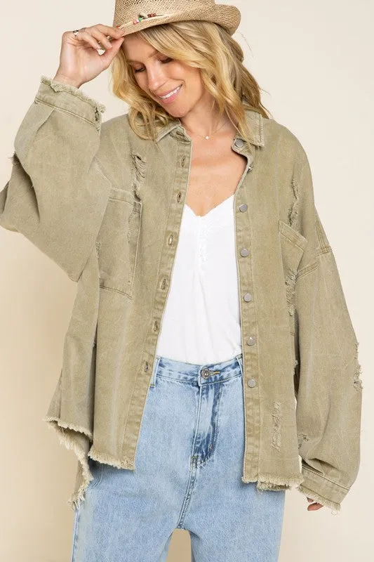 Fringe Distressed Oversized POL Jacket