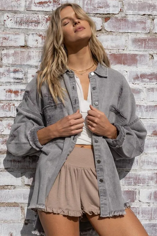 Fringe Distressed Oversized POL Jacket