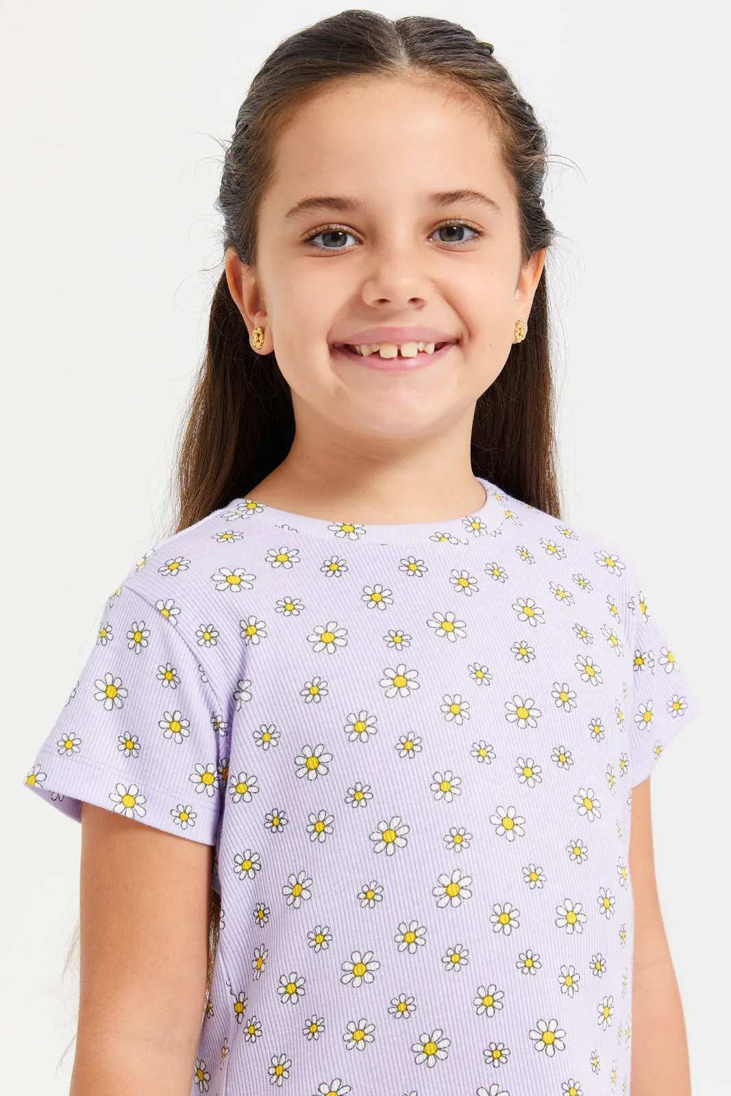 Girls Lilac Printed T-Shirt