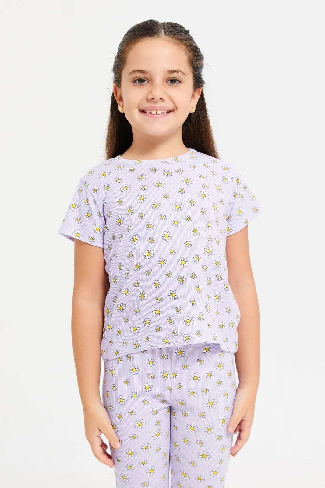 Girls Lilac Printed T-Shirt