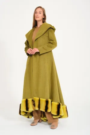 Green Hooded Wool Rex Fur Abaya