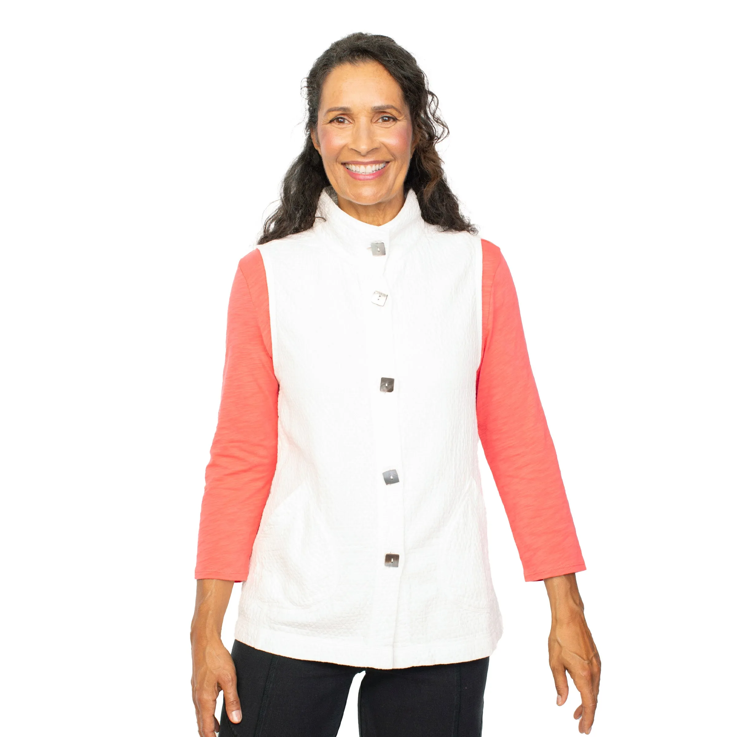 Habitat Sun Wash Jacquard Angled Pocket Vest in White - 60631-WHT