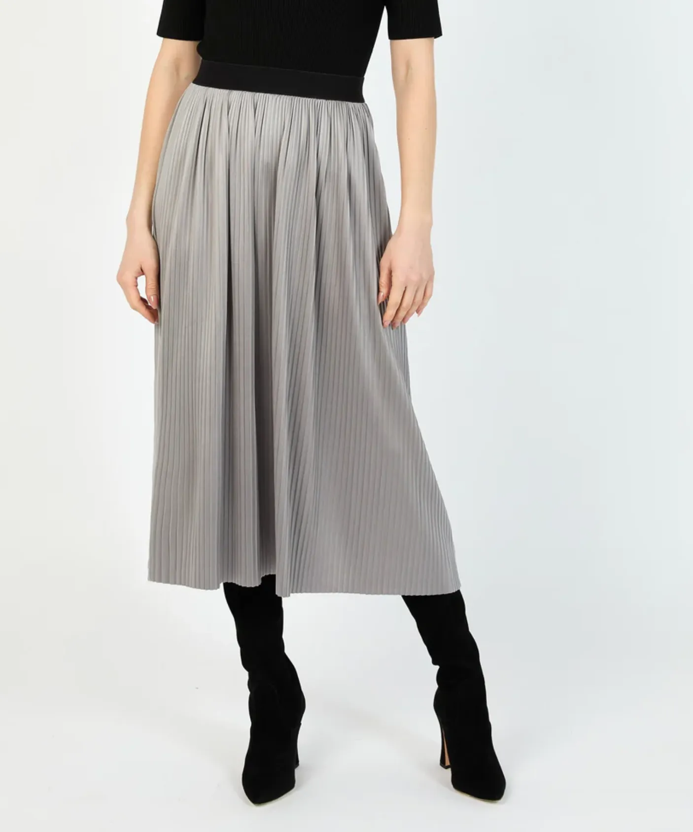 HILTON HOLLIS Fantasy Pleated Knit Skirt Pewter