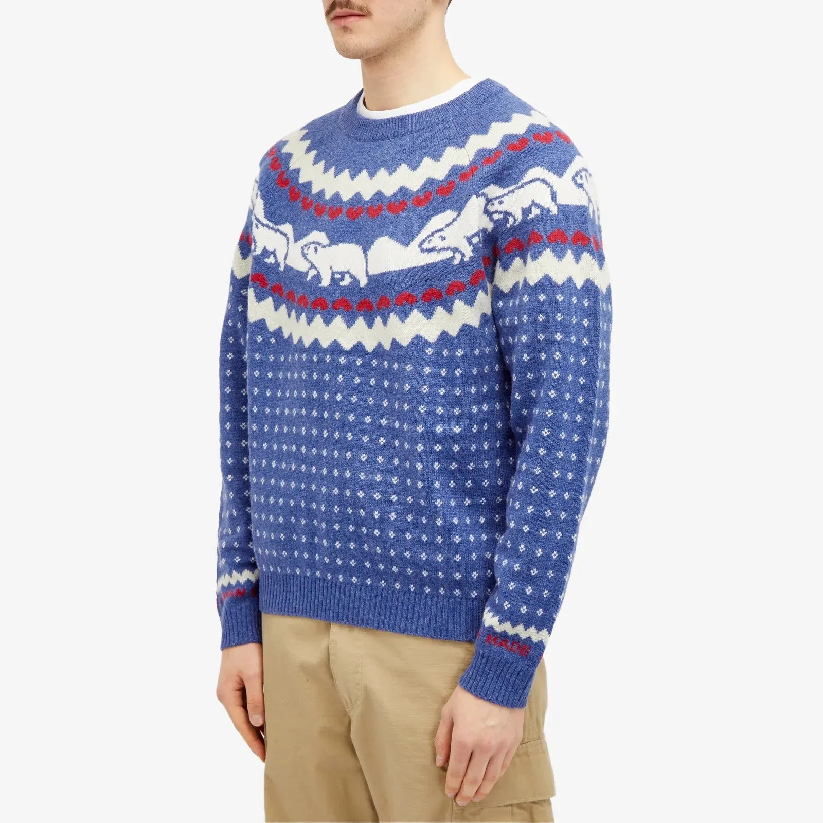 Human Made Nordic Jacquard Knit Jumper, blue/light grey/red