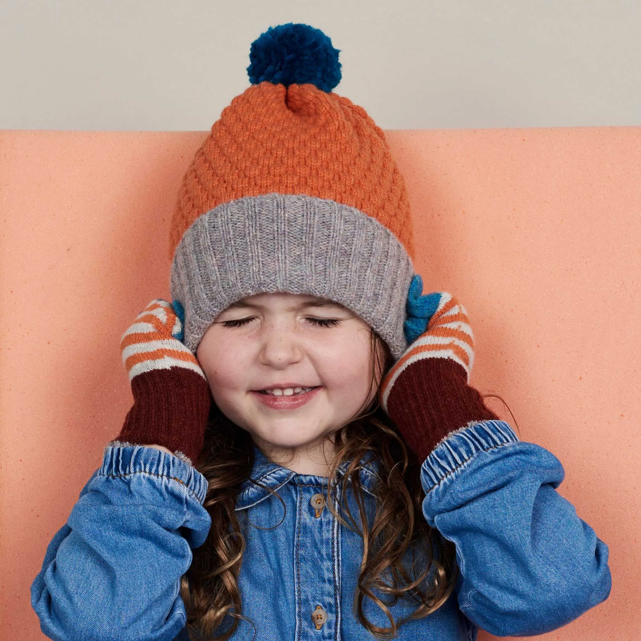 Kids' Orange & Concrete Honeycomb Bobble Hat