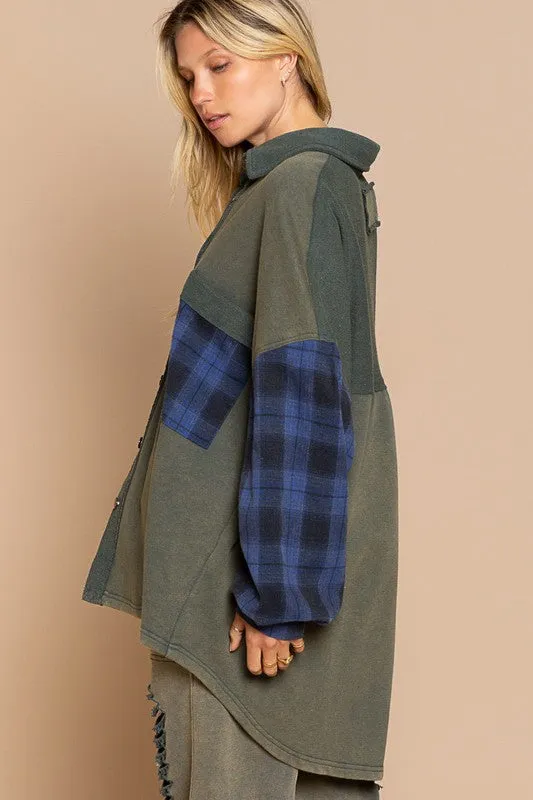 Leaves and Lattes Long Sleeve With Plaid Detail POL Sleeve POL Shacket