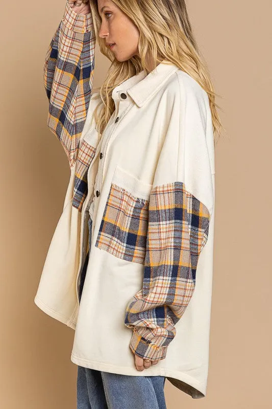 Leaves and Lattes Long Sleeve With Plaid Detail POL Sleeve POL Shacket