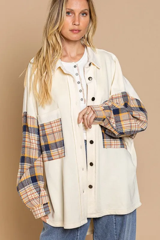 Leaves and Lattes Long Sleeve With Plaid Detail POL Sleeve POL Shacket