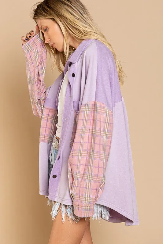 Leaves and Lattes Long Sleeve With Plaid Detail POL Sleeve POL Shacket