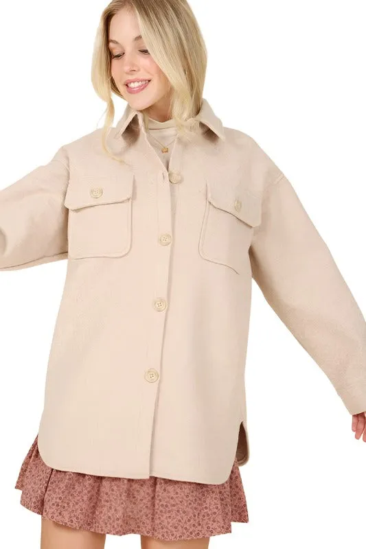 Light beige shacket with pockets