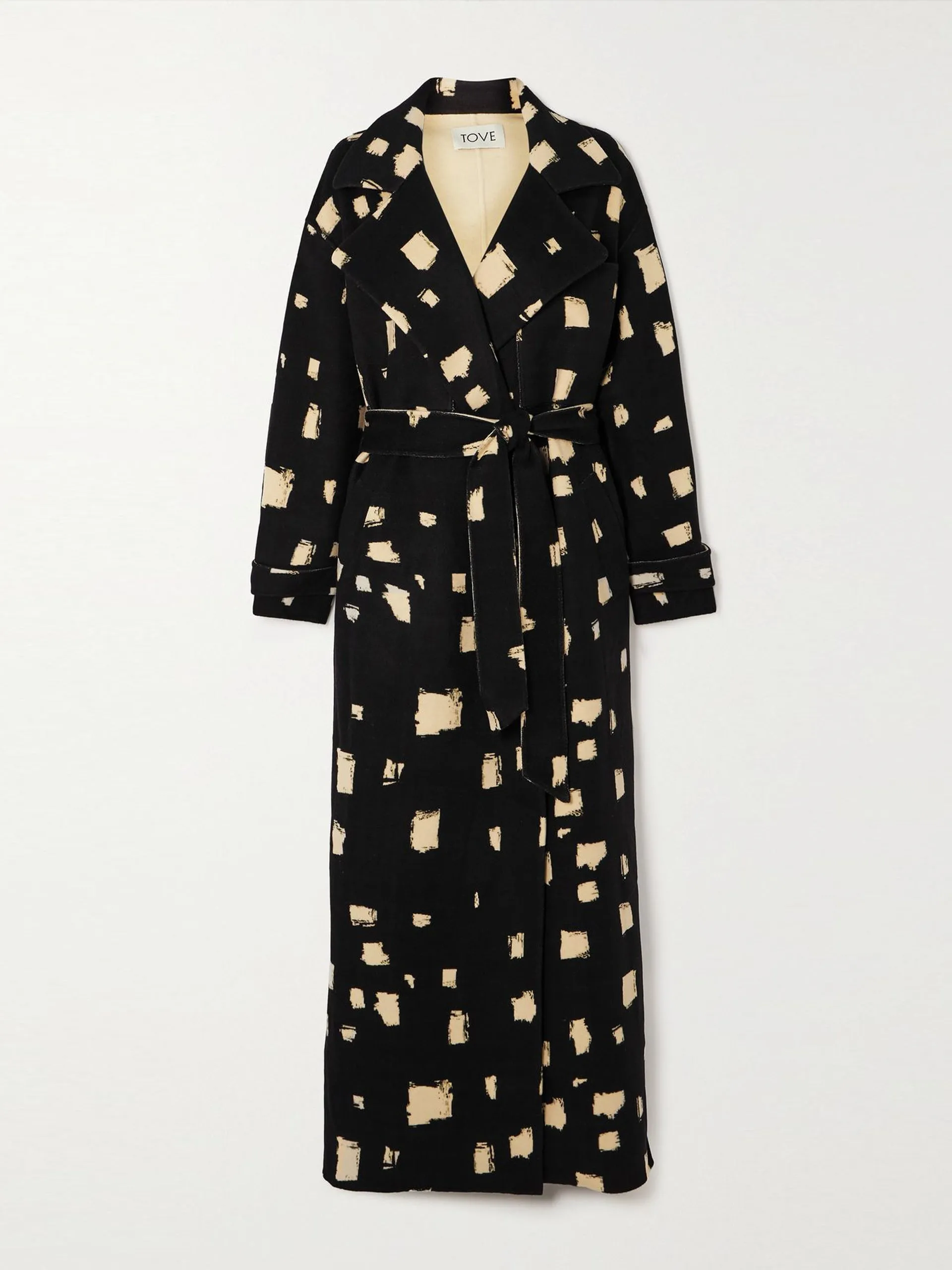 Loren belted printed wool-blend coat