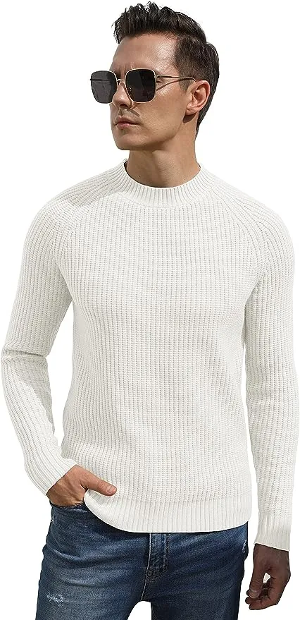 Men's Crewneck Casual Sweater Structured Knit Pullover - White