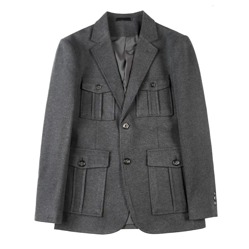 Men's Woolen Cloth Suit Jackets Slim Fit High Quality Pocket Decoration Blazer