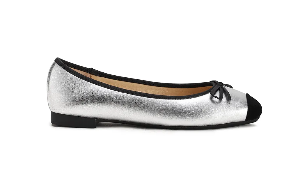 Metallic Square Toe Bow Flats