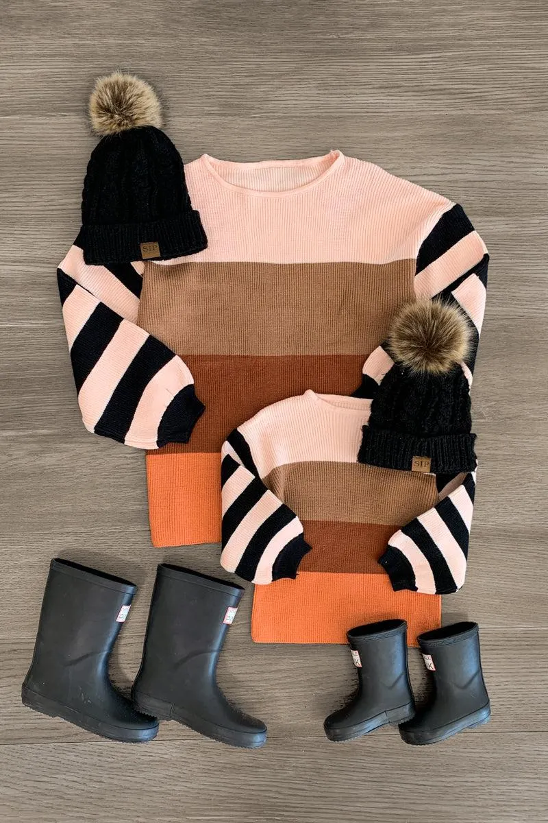 Mom & Me - Pink Striped Colorblock Sweater