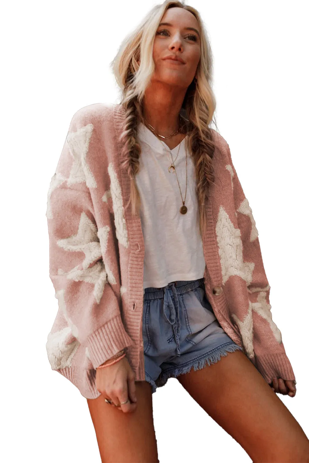 Pink Sherpa Star Sweater Cardigan