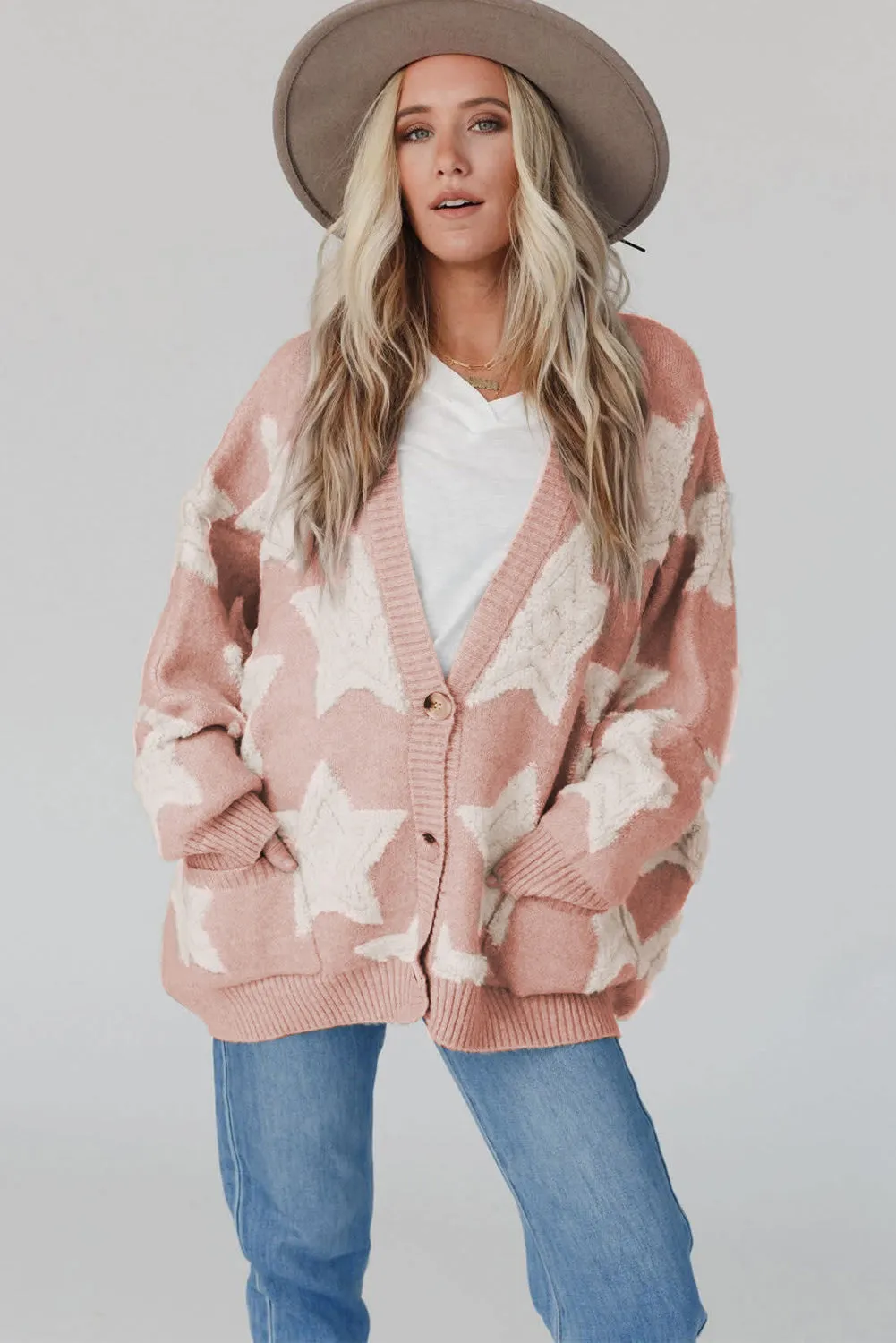 Pink Sherpa Star Sweater Cardigan