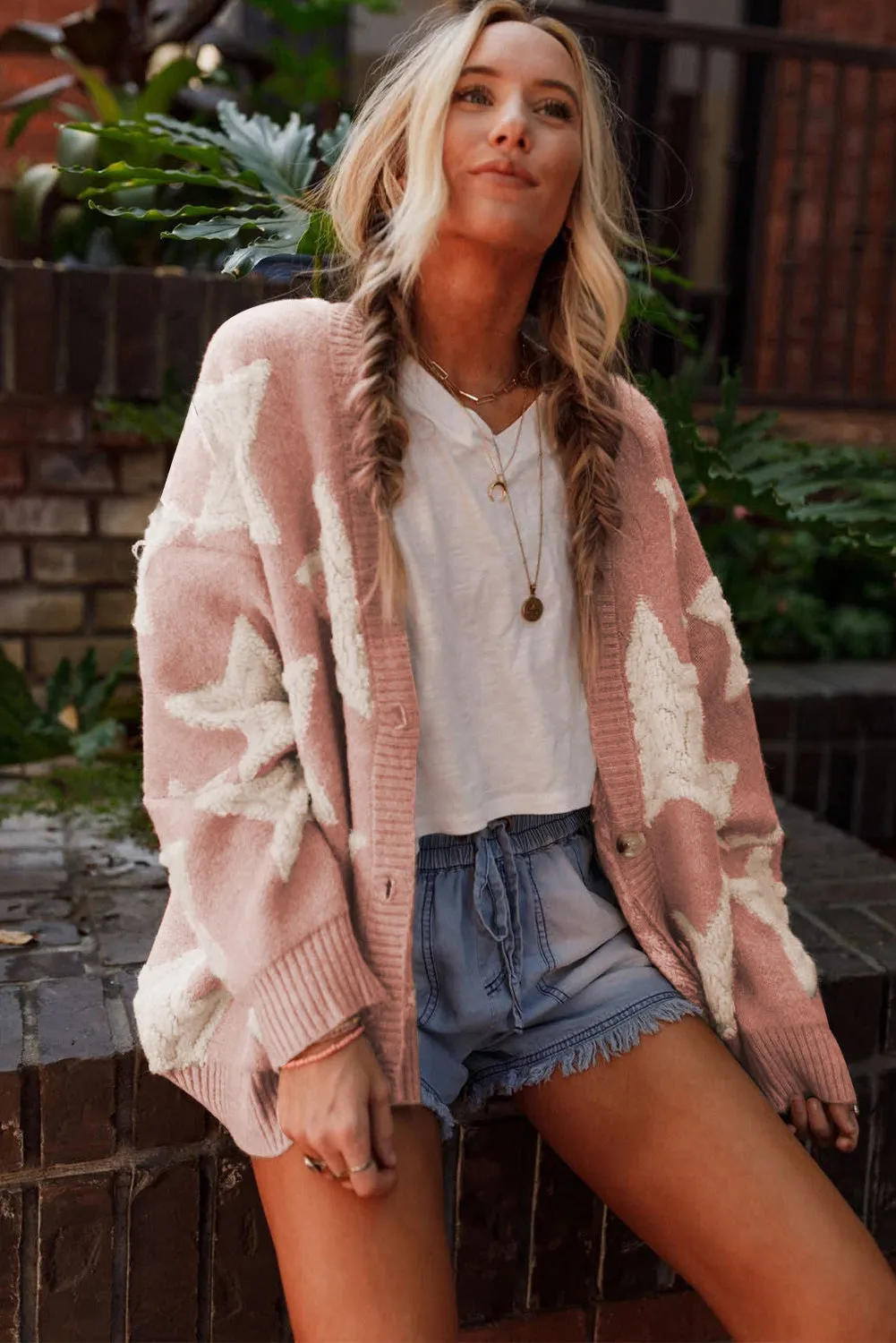 Pink Sherpa Star Sweater Cardigan