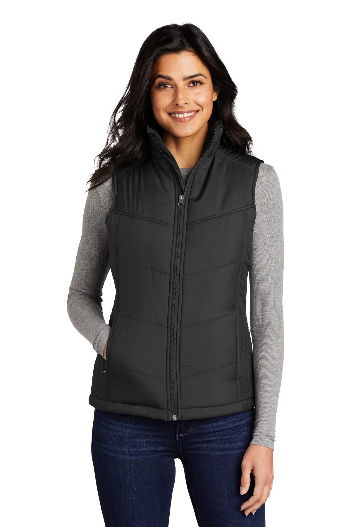 Port Authority Ladies Puffy Customized Vests, Black/Black