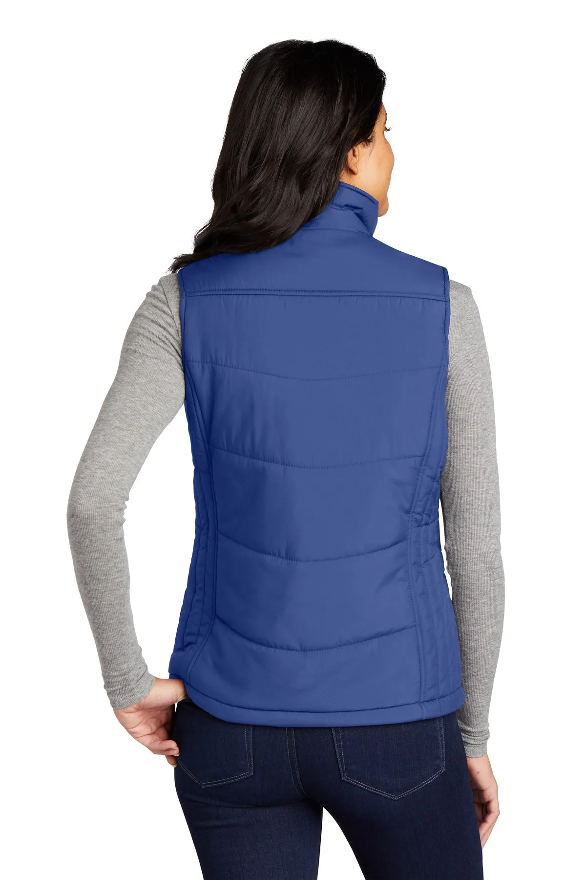 Port Authority Ladies Puffy Customized Vests, Mediterranean Blue/Black