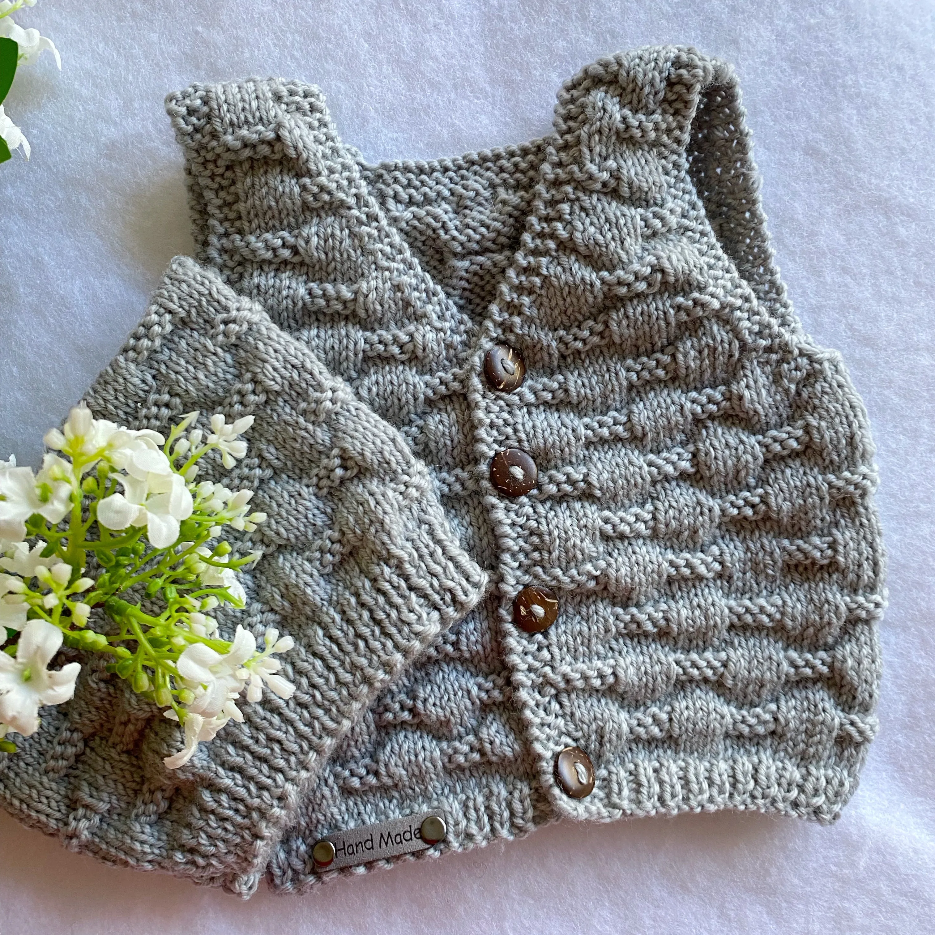 "Theodore" hand knit merino baby vest set