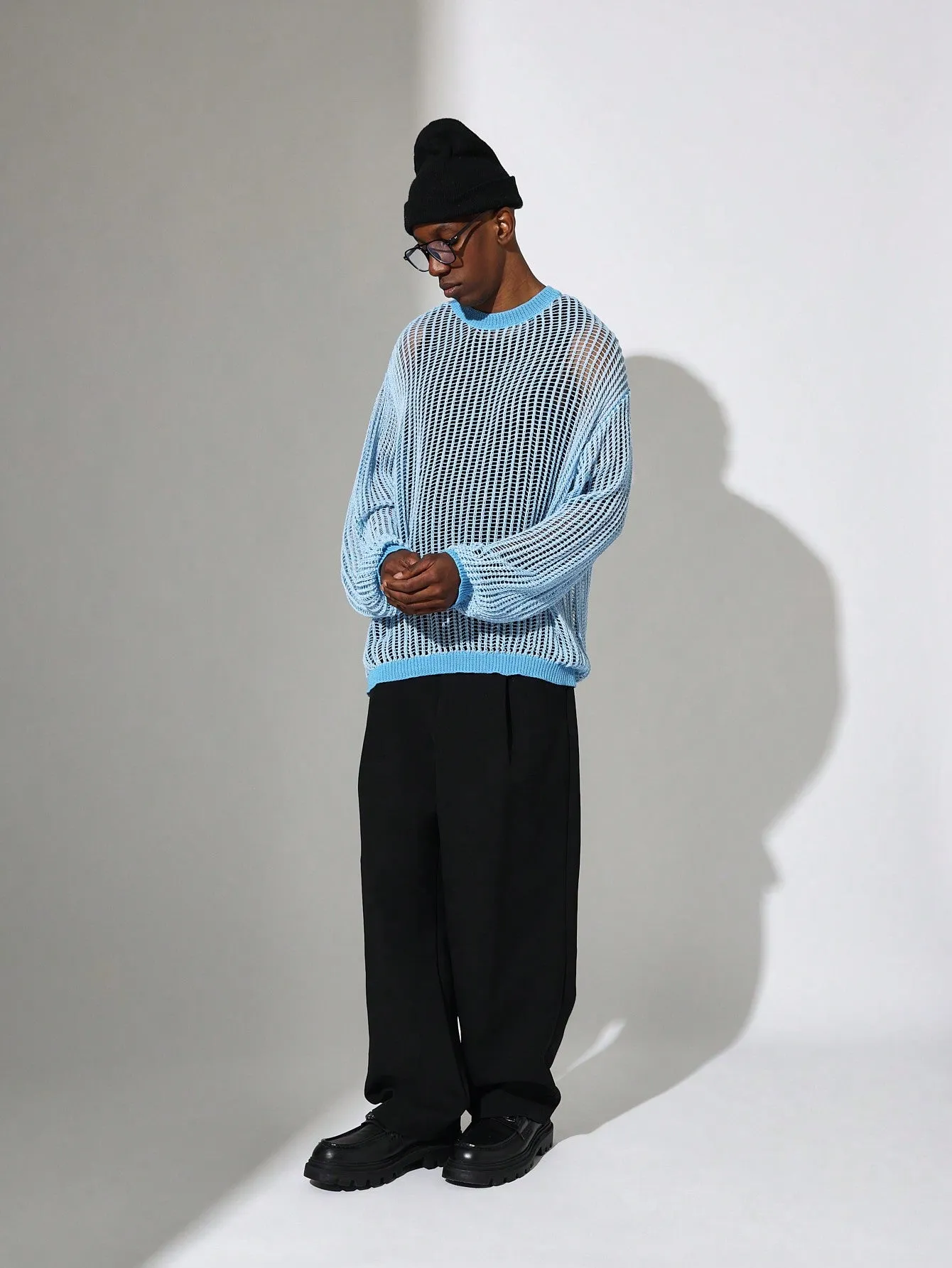 Regular Fit Crew Neck Open Work Sweaters