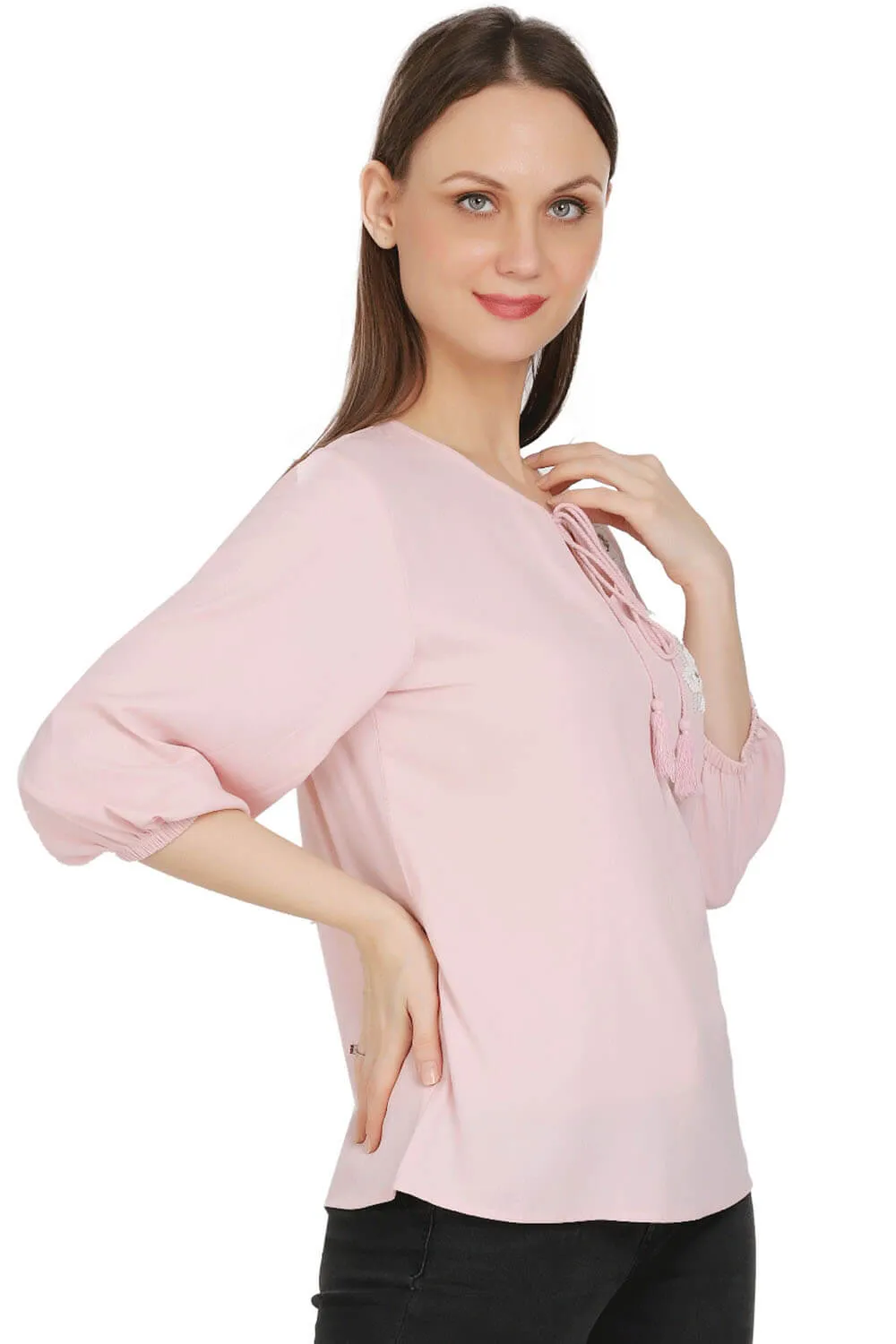 Rosy Glamour Beaded Top with Ties