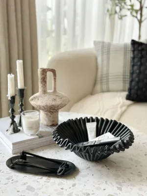 Sleek Black Rippled Elegance Bowl