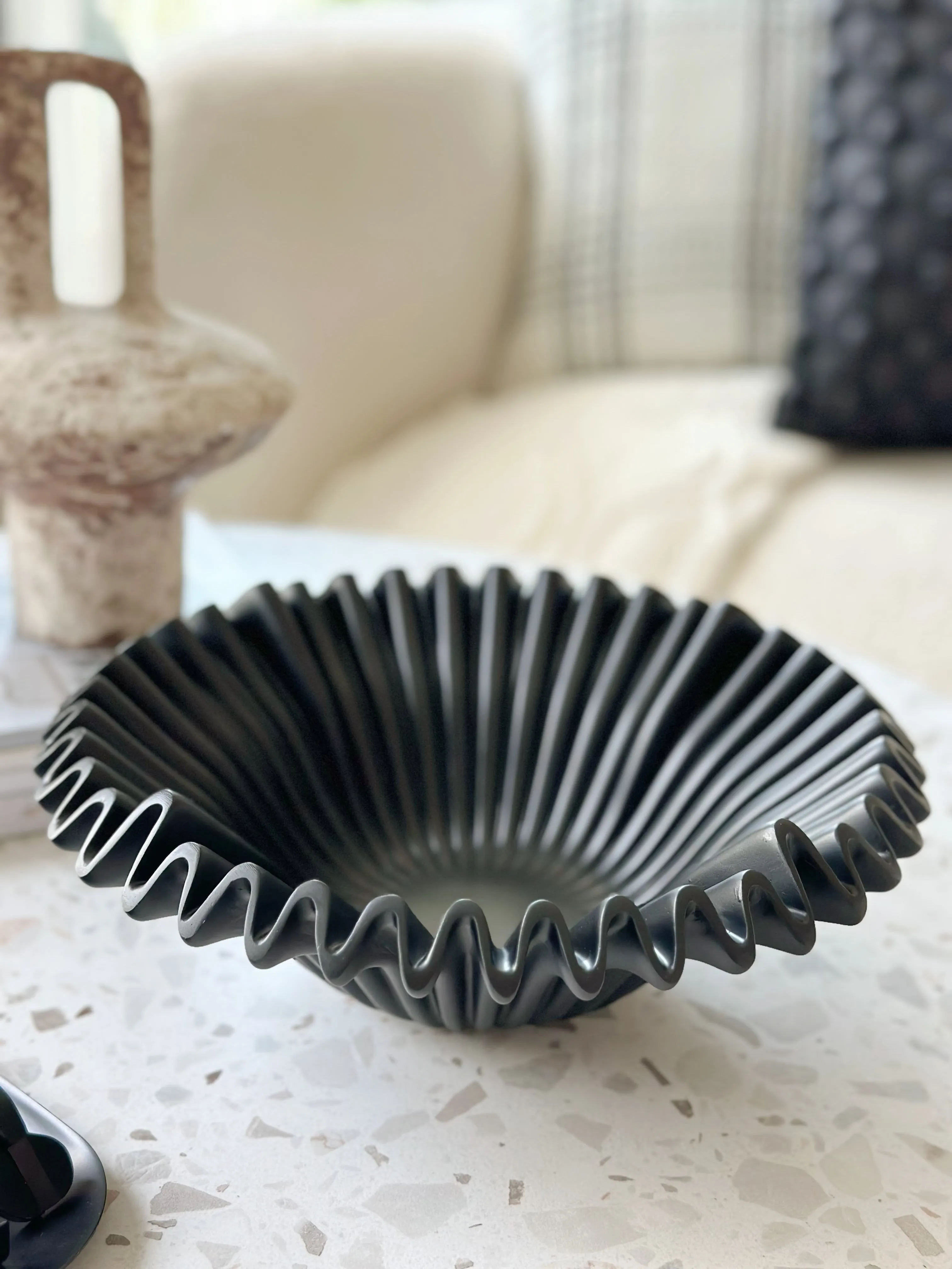 Sleek Black Rippled Elegance Bowl