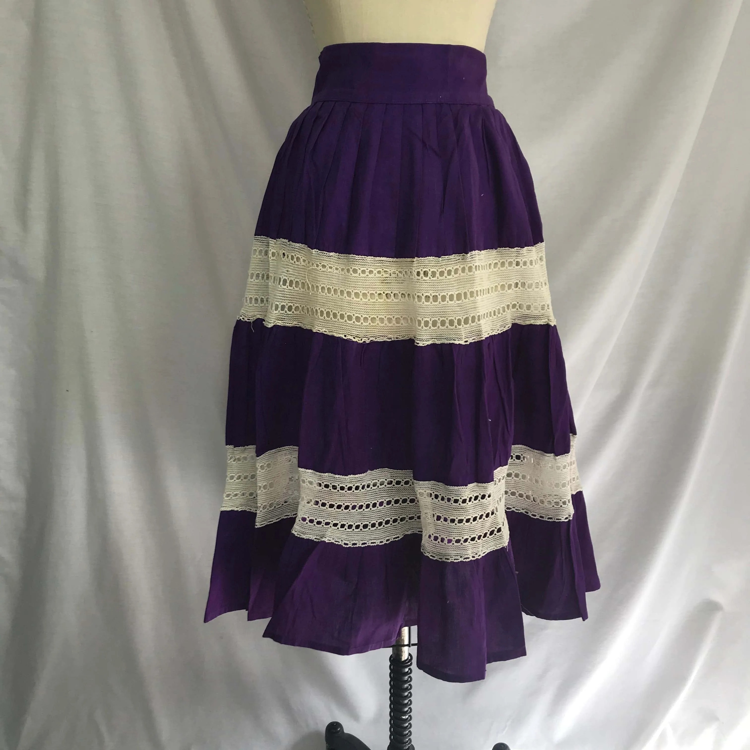 Vintage 60s 70s | Purple Boho Hippie Prairie Festival Cotton Woodstock Skirt | S